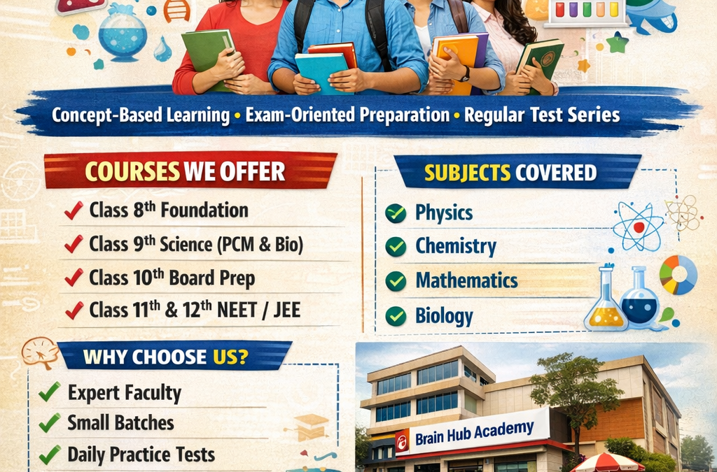 Join Brain Hub Academy Zirakpur for Physics Chemistry Maths Biology coaching for classes 8th to 12th. Expert faculty + test series available.
